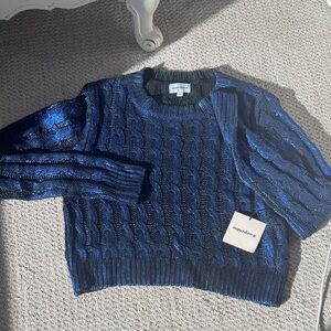 NWT Superdown sz small Shimmering blue/black Cable Knit Sweater
